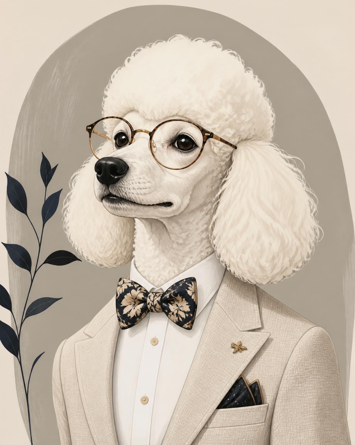 Caniche en blazer élégant, illustration moderne